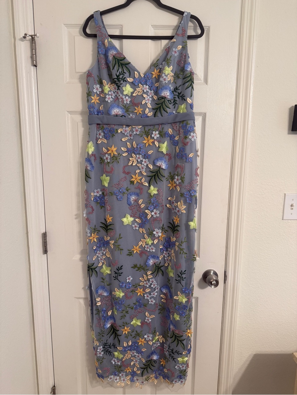 Azazie Lilwen Sky Blue Multi Floral Maxi Dress with Shawl